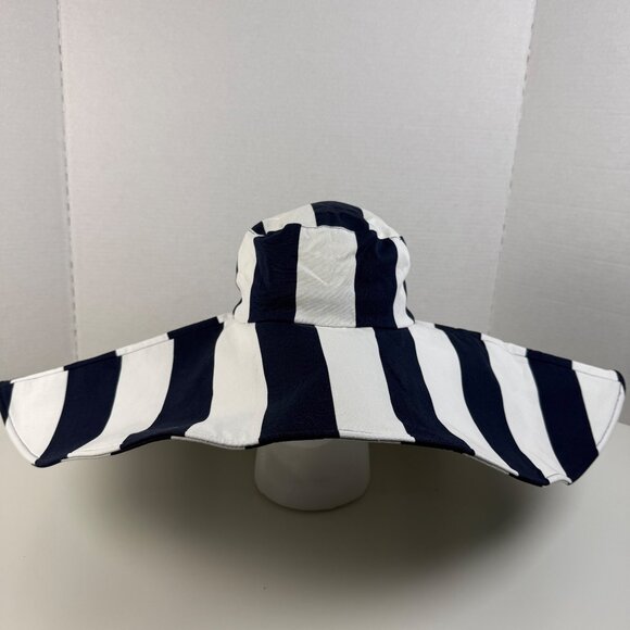 Anthropologie Oversized Stripe Hat Navy White Wide Brim One Size NWT - Picture 4 of 8